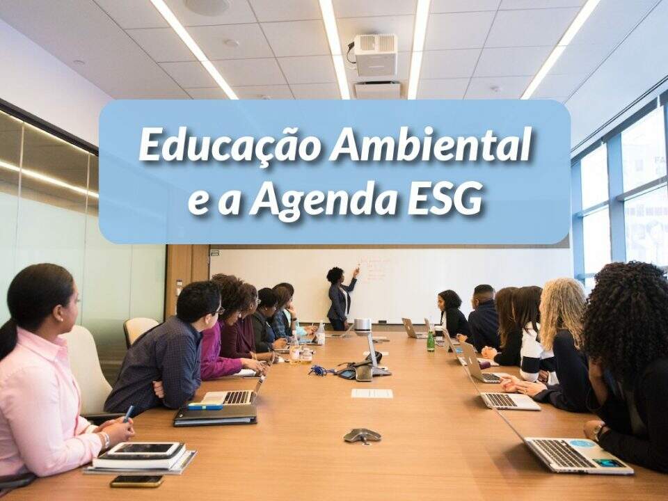 Pessoas em uma sala de treinamentos aprendendo sobre Educação Ambiental e Agenda ESG